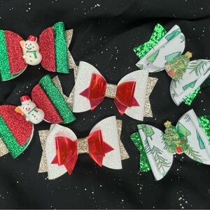 Festive Glitter Bow Set for Kids set of 3 (6pcs)